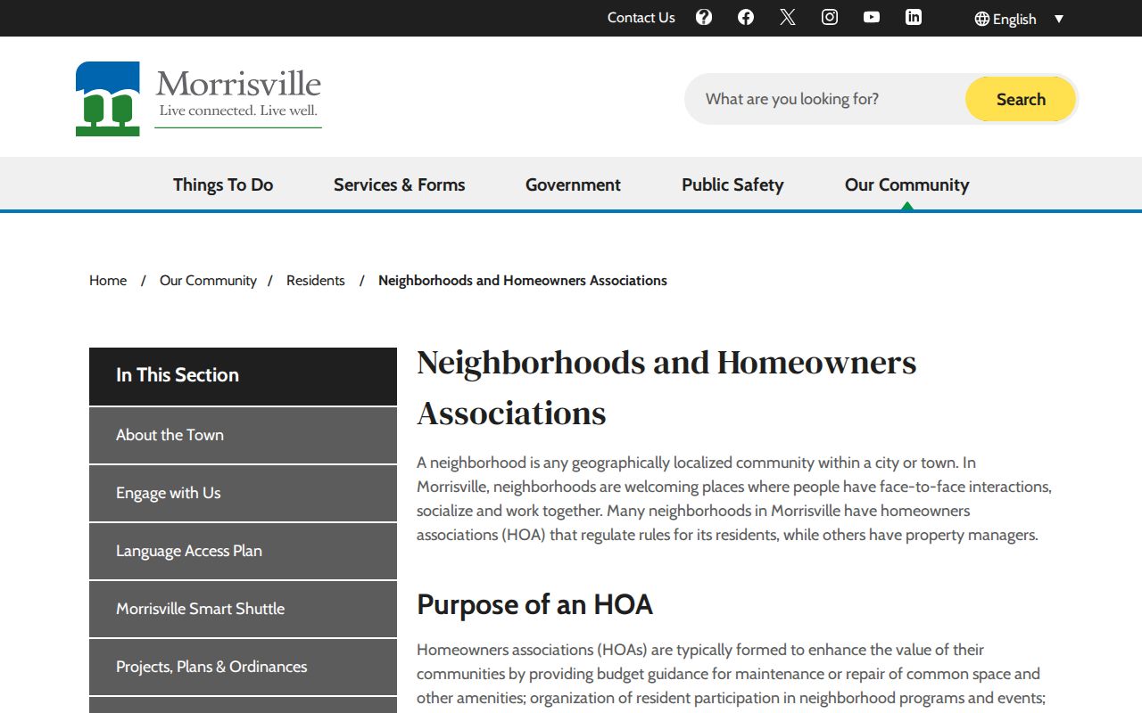 Morrisville neighbors reference for Town neighborhood association information