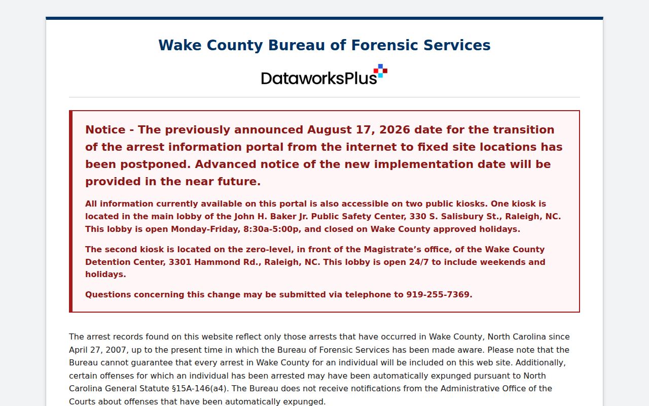 Morrisville resident lookup reference for the Wake CCBI arrest portal notice